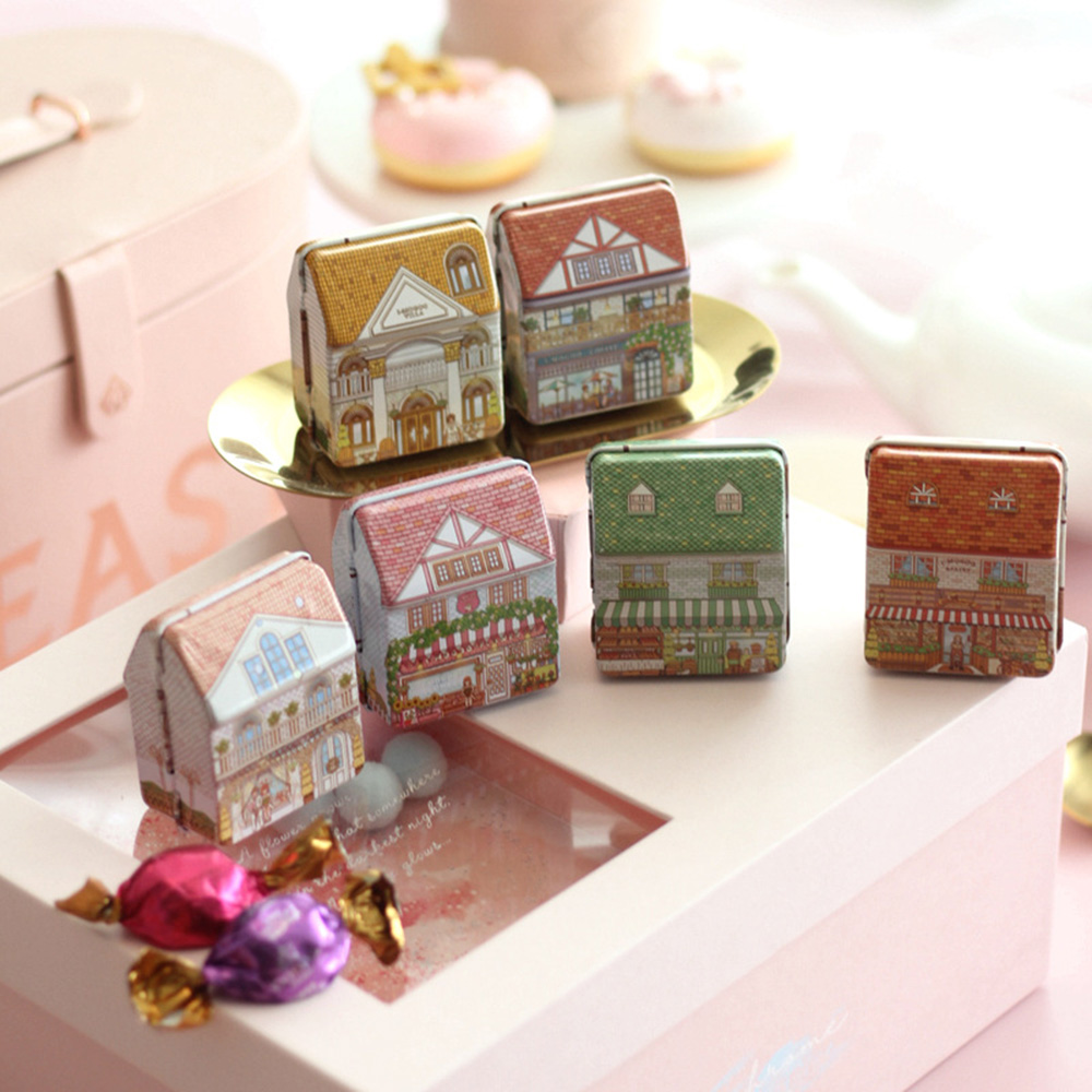 Tin Container Lid - 6Pcs Mini House Shaped Tin Boxes