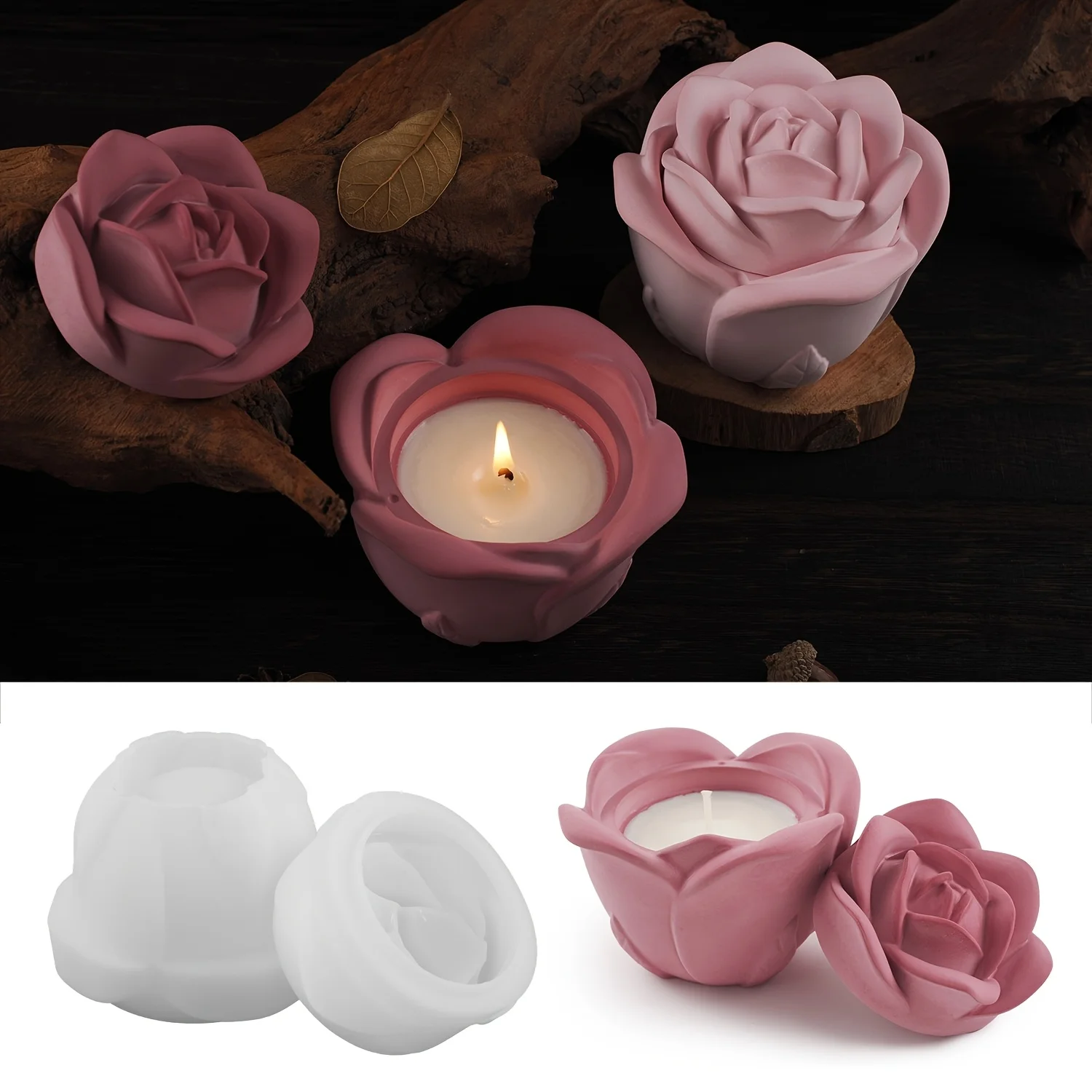 2-Piece Set Rose Shaped Silico - đánh giá và giá Candle Mold Silicone